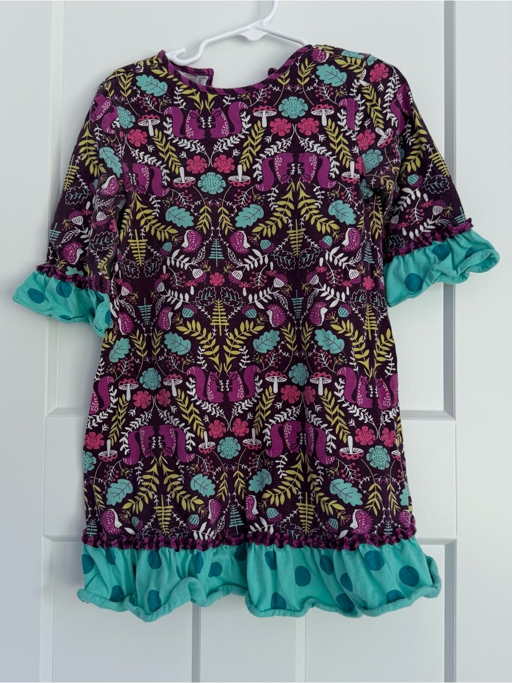 J Khaki Purple Floral Dress with Teal Ruffle Trim